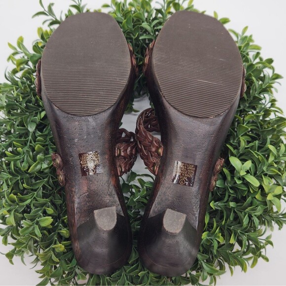 Gianni Bini Loop-T-Loop Sandal Heels Womens Sz 9.5 Brown Leather Boho Hippie 70s - Picture 9 of 12